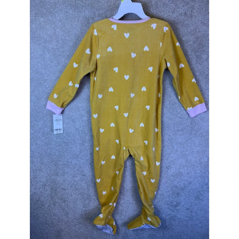 Carter's Footed Pajamas Toddler 4T Yellow Heart Polar Bear Fleece Sleepwear NEW